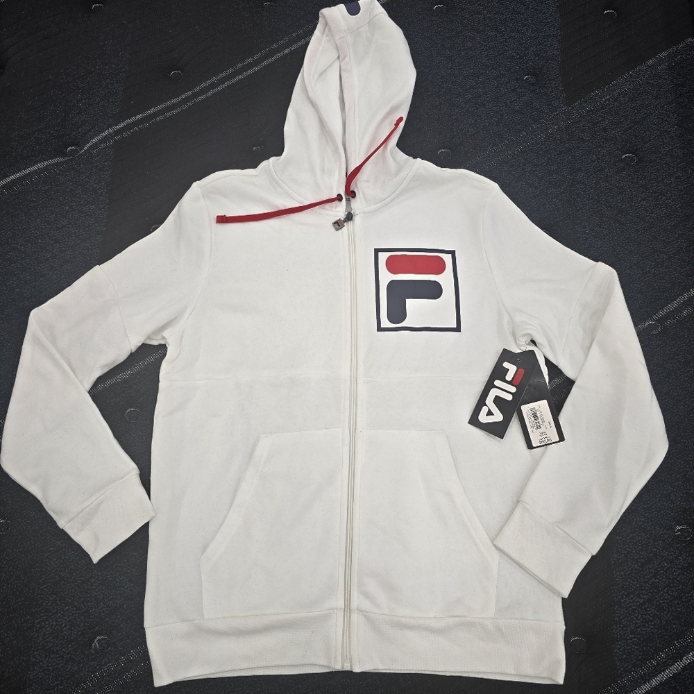Fila Heritage Men's White Zip-Up Hoodie with Logo Size Medium